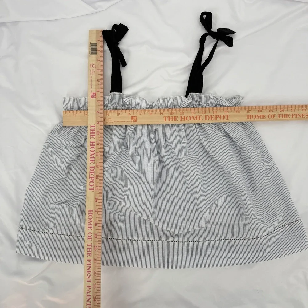 St. Roche Sz L 100% Cotton Striped Smocked Tank Top Adjustable Tie Straps Ruffle - Picture 7 of 7